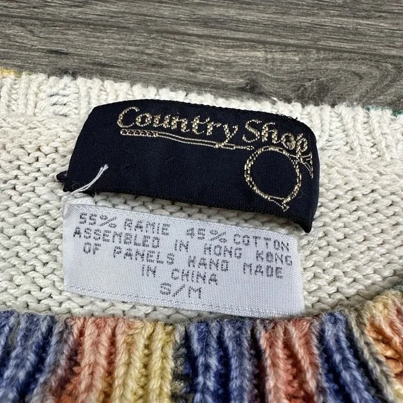 Vintage Country Shop Autumn‎ Leaves Sweater Women's S/M Yellow Pastel Abstract - Picture 6 of 7